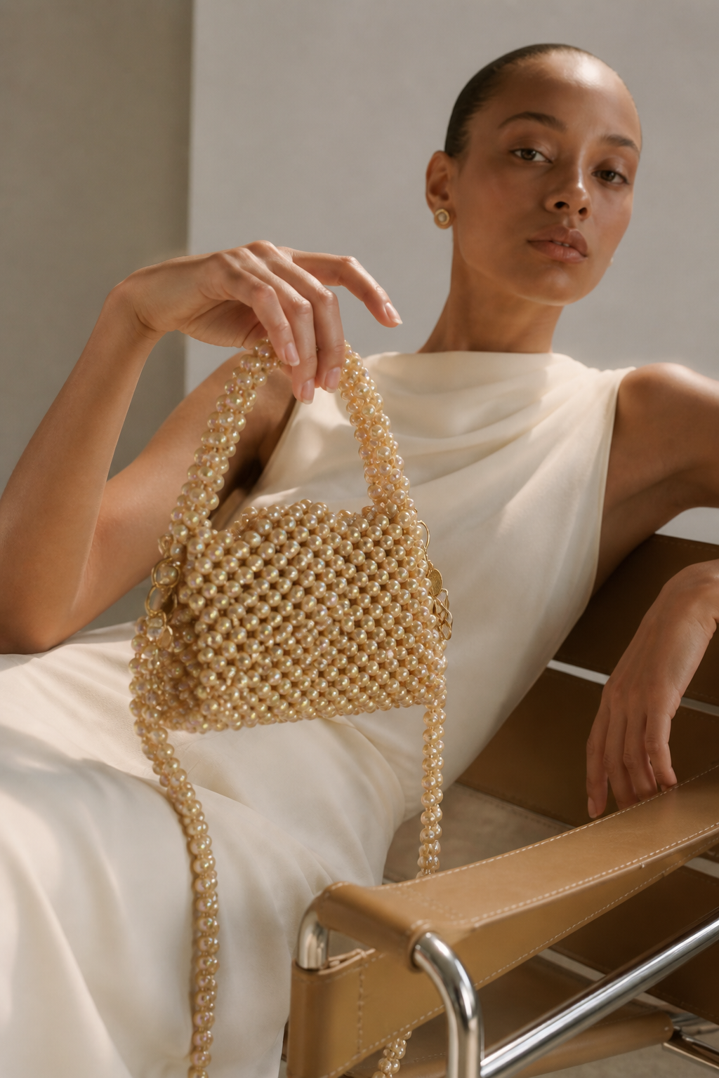 Beige Beaded Bag