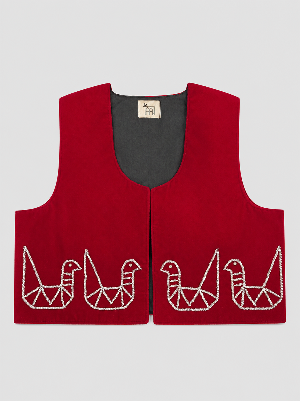 Red Hand Beaded Velvet Vest
