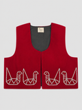 Red Hand Beaded Velvet Vest