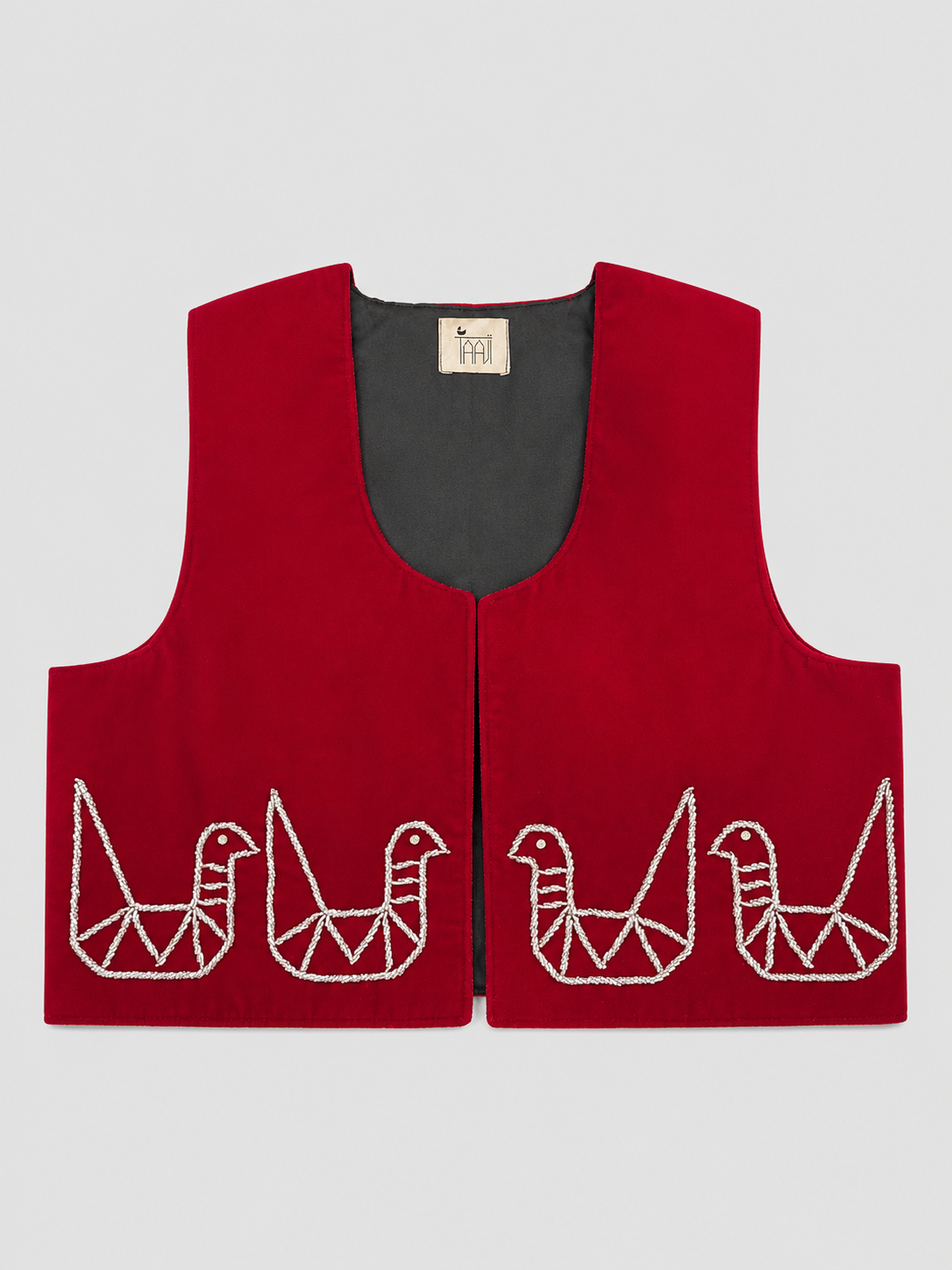 Red Hand Beaded Velvet Vest