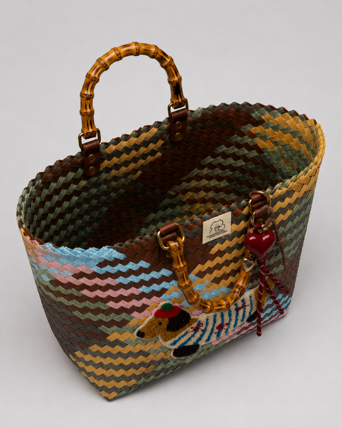 Woven Puppy Beach Bag Colorful