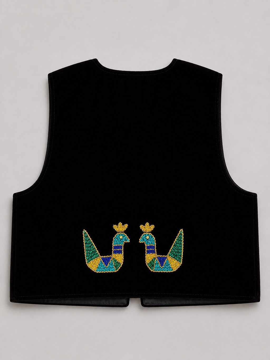 Multi-Colour Black Hand Beaded Velvet Vest