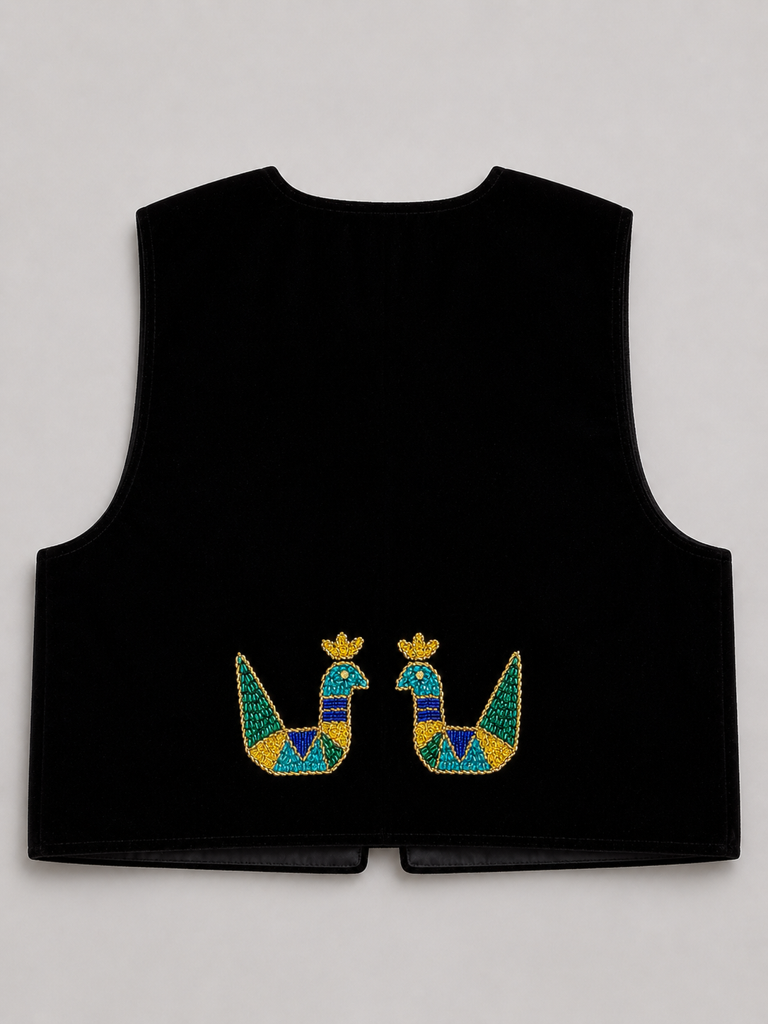 Multi-Colour Black Hand Beaded Velvet Vest