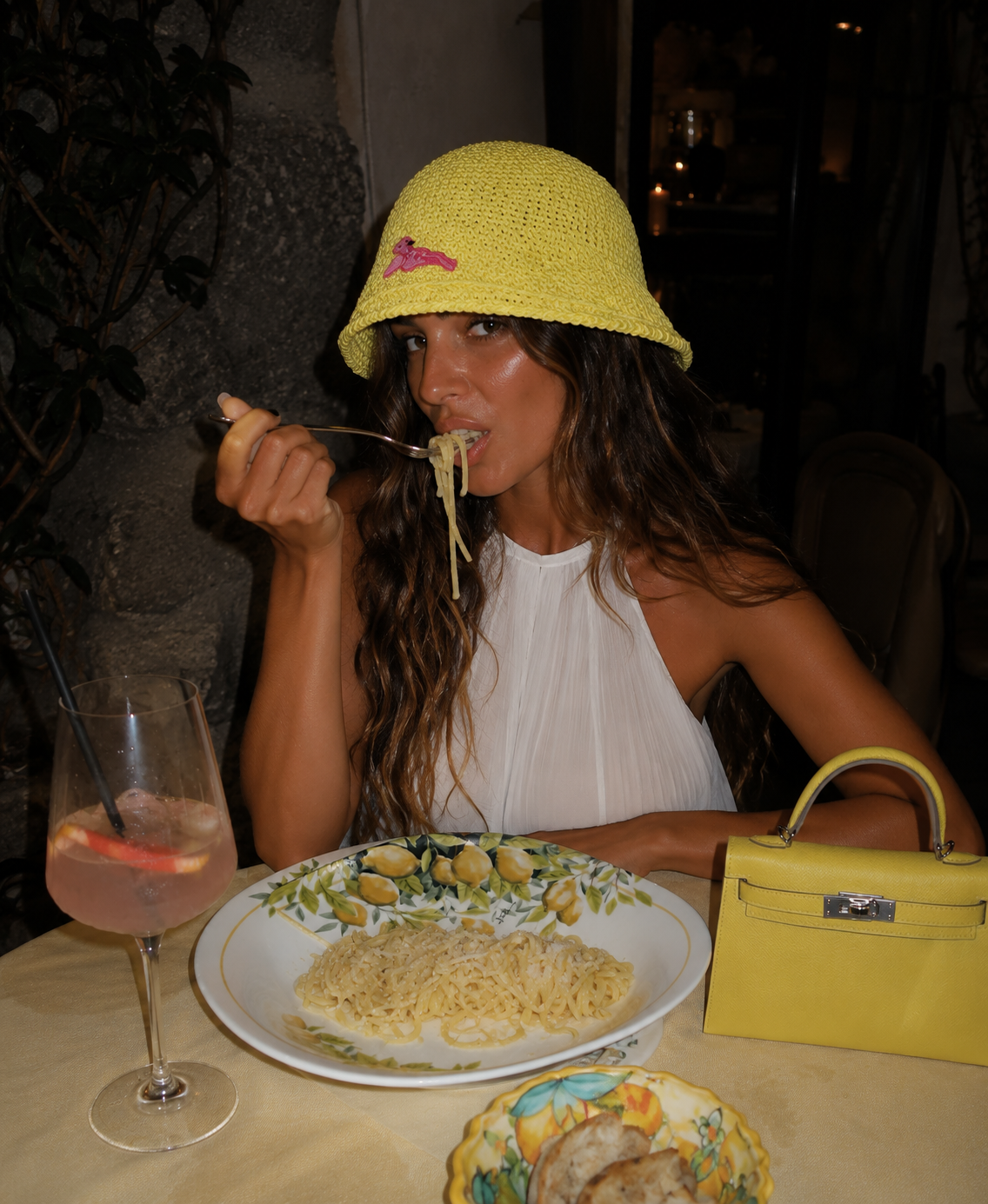 Yellow Straw Bucket Hat