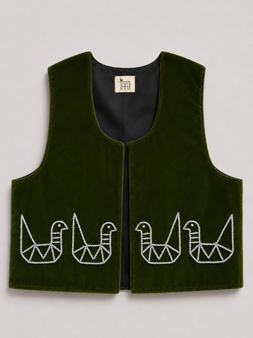 Green Hand Beaded Velvet Vest