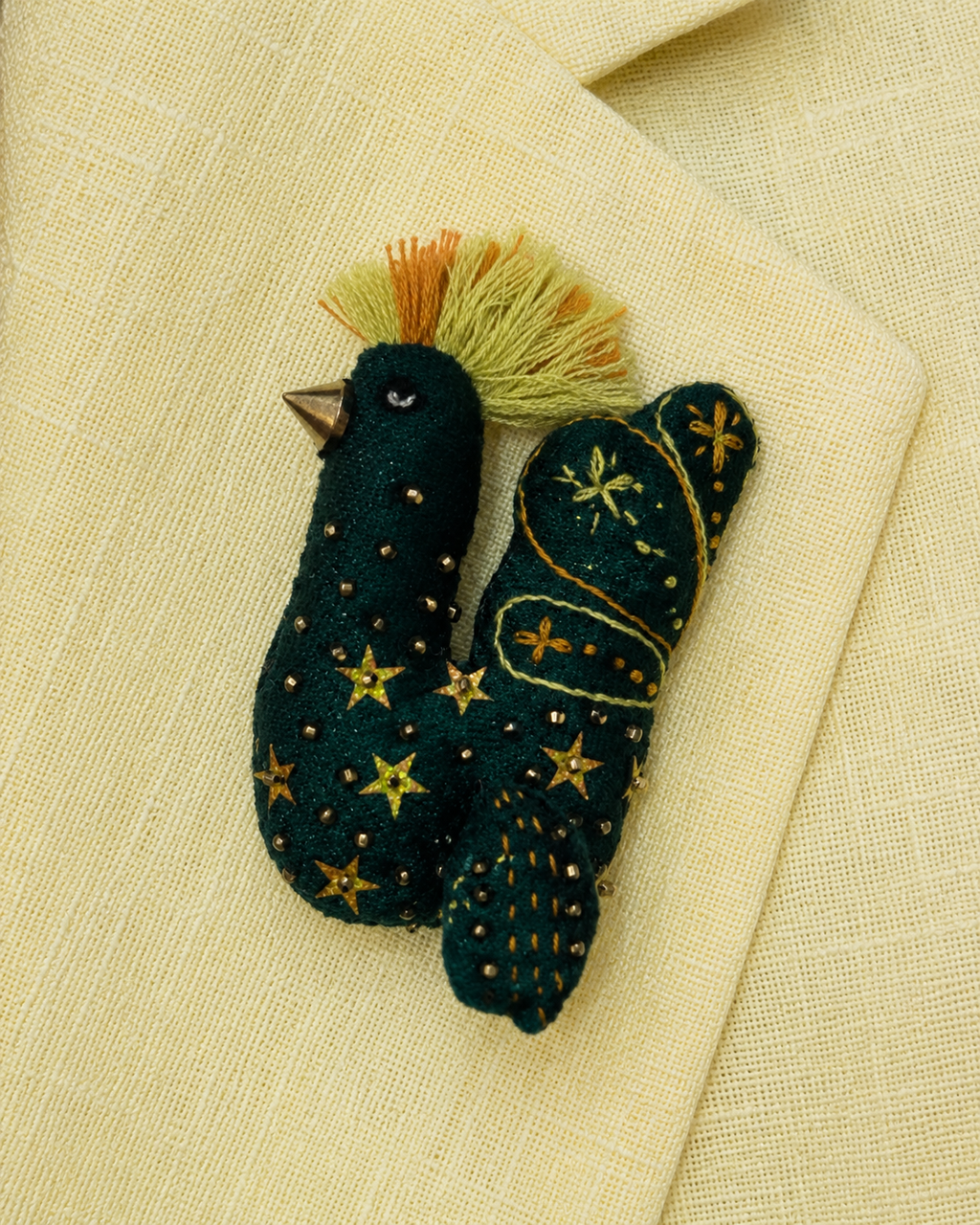 Green Lucky Bird Brooch