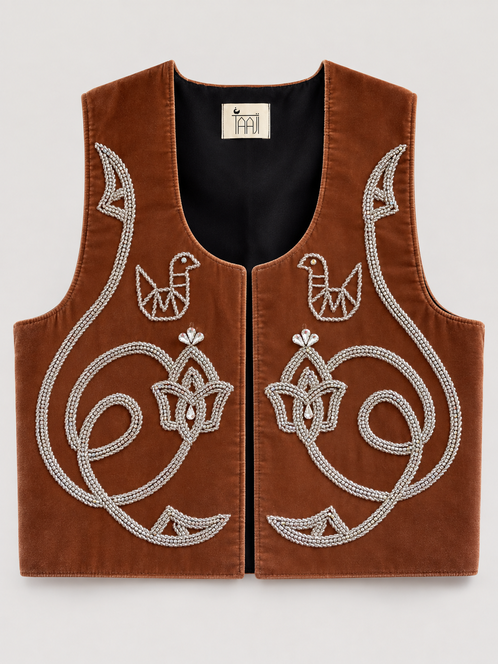 Brown Hand Beaded Velvet Vest