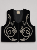 Black Hand Beaded Velvet Vest