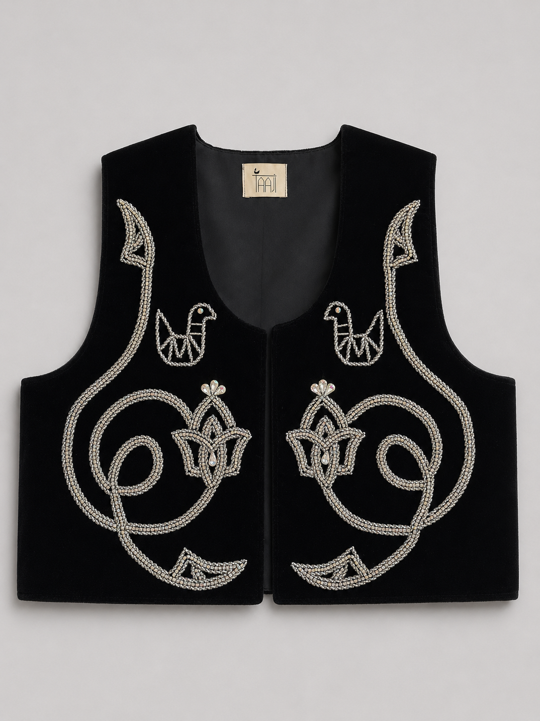 Black Hand Beaded Velvet Vest