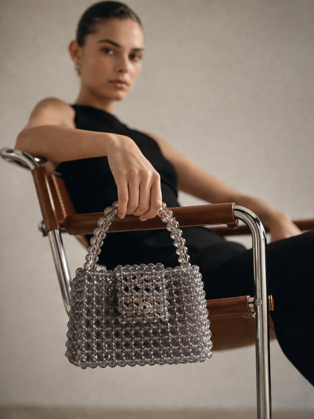 Gray Beaded Bag
