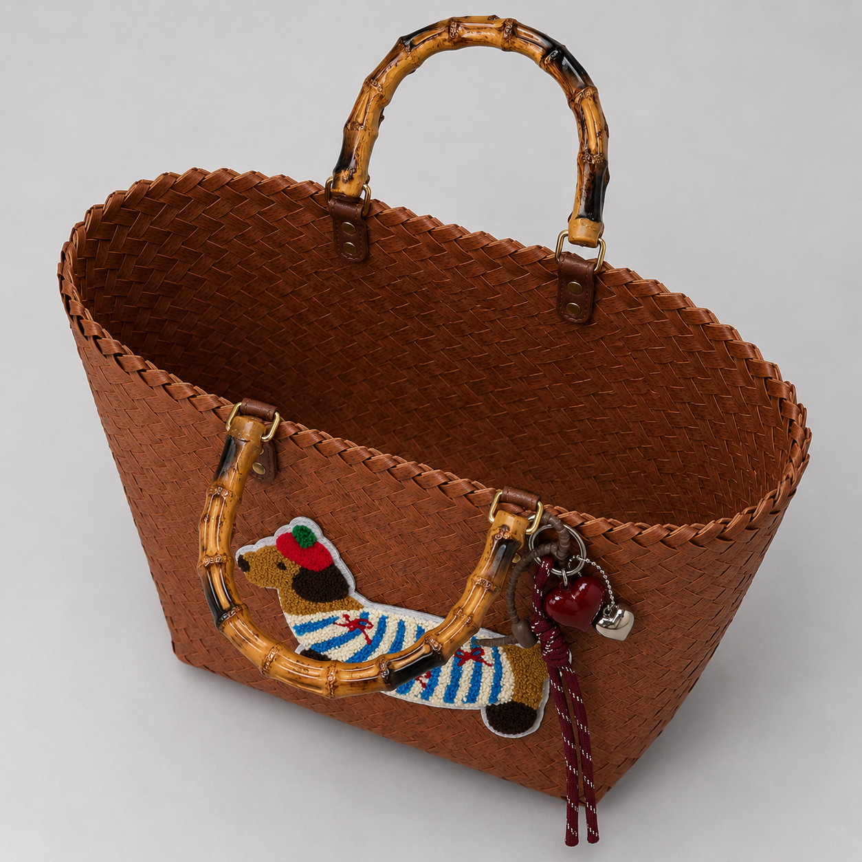Woven Puppy Beach Bag Brown