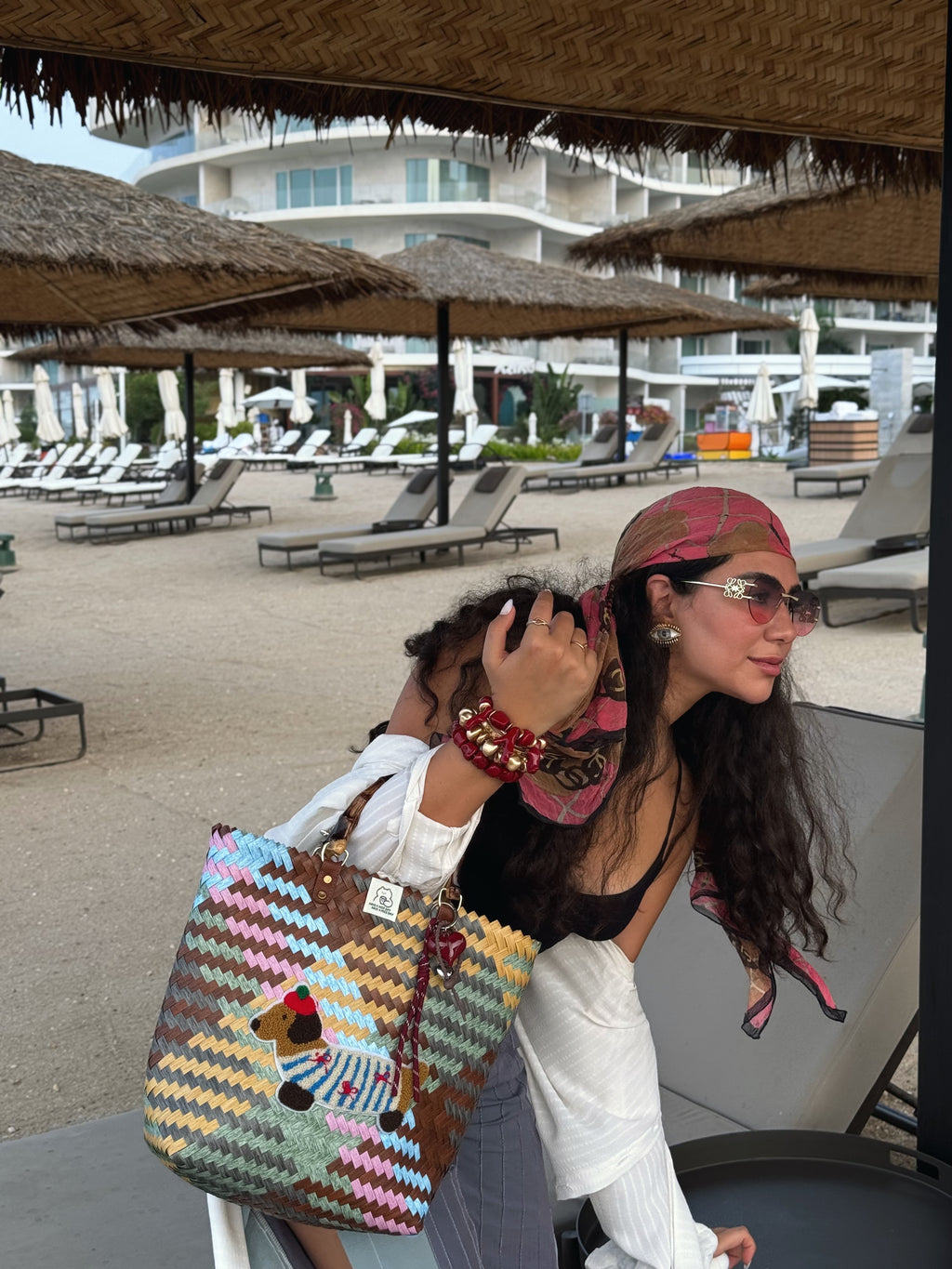 Woven Puppy Beach Bag Colorful