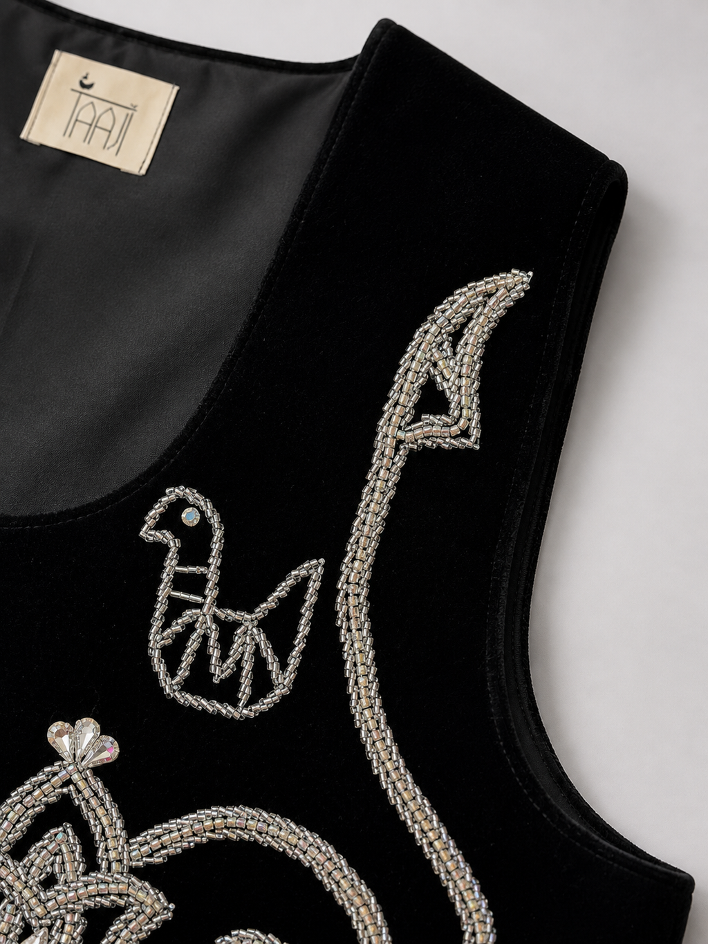 Black Hand Beaded Velvet Vest