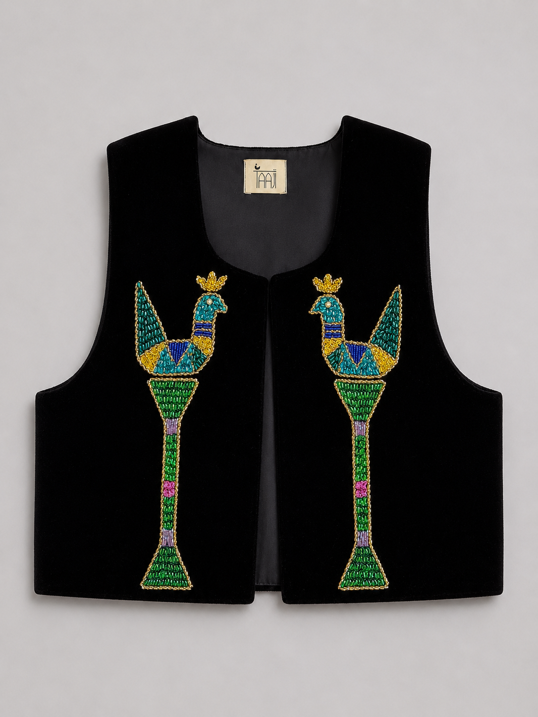 Multi-Colour Black Hand Beaded Velvet Vest