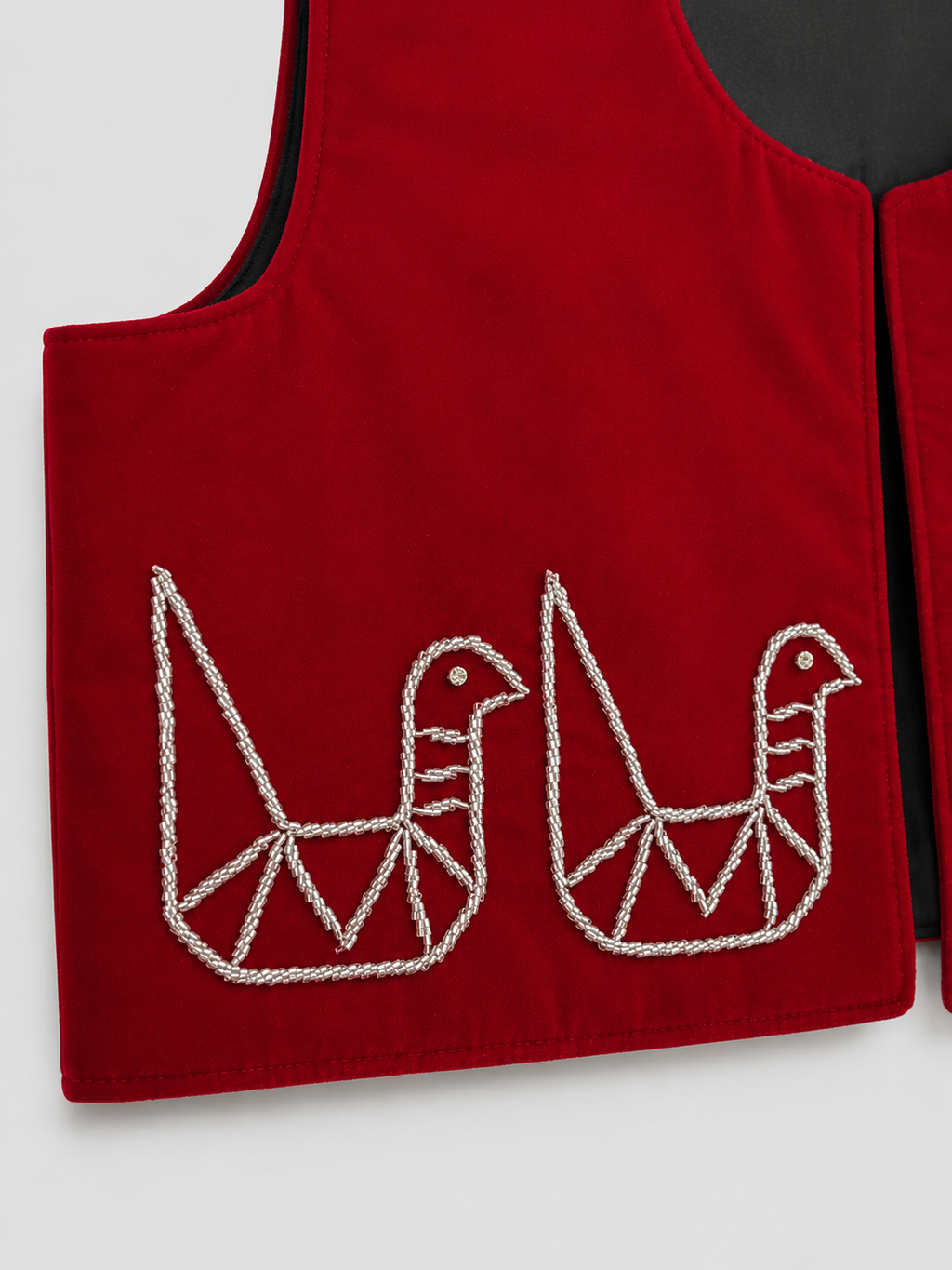 Red Hand Beaded Velvet Vest