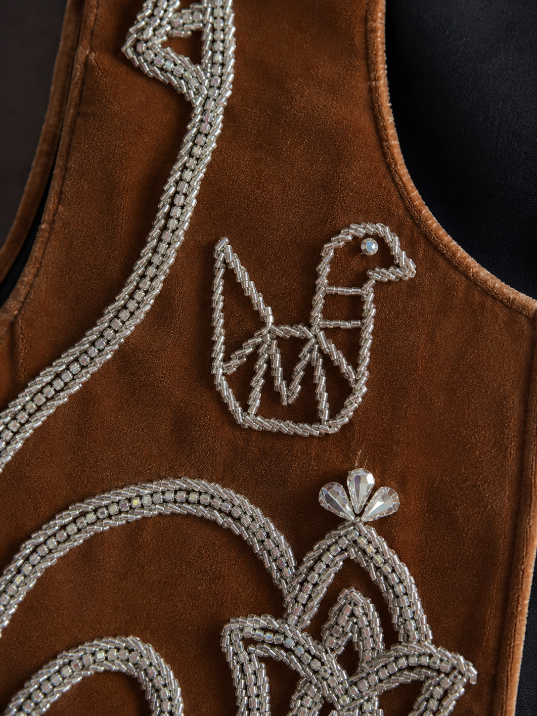 Brown Hand Beaded Velvet Vest