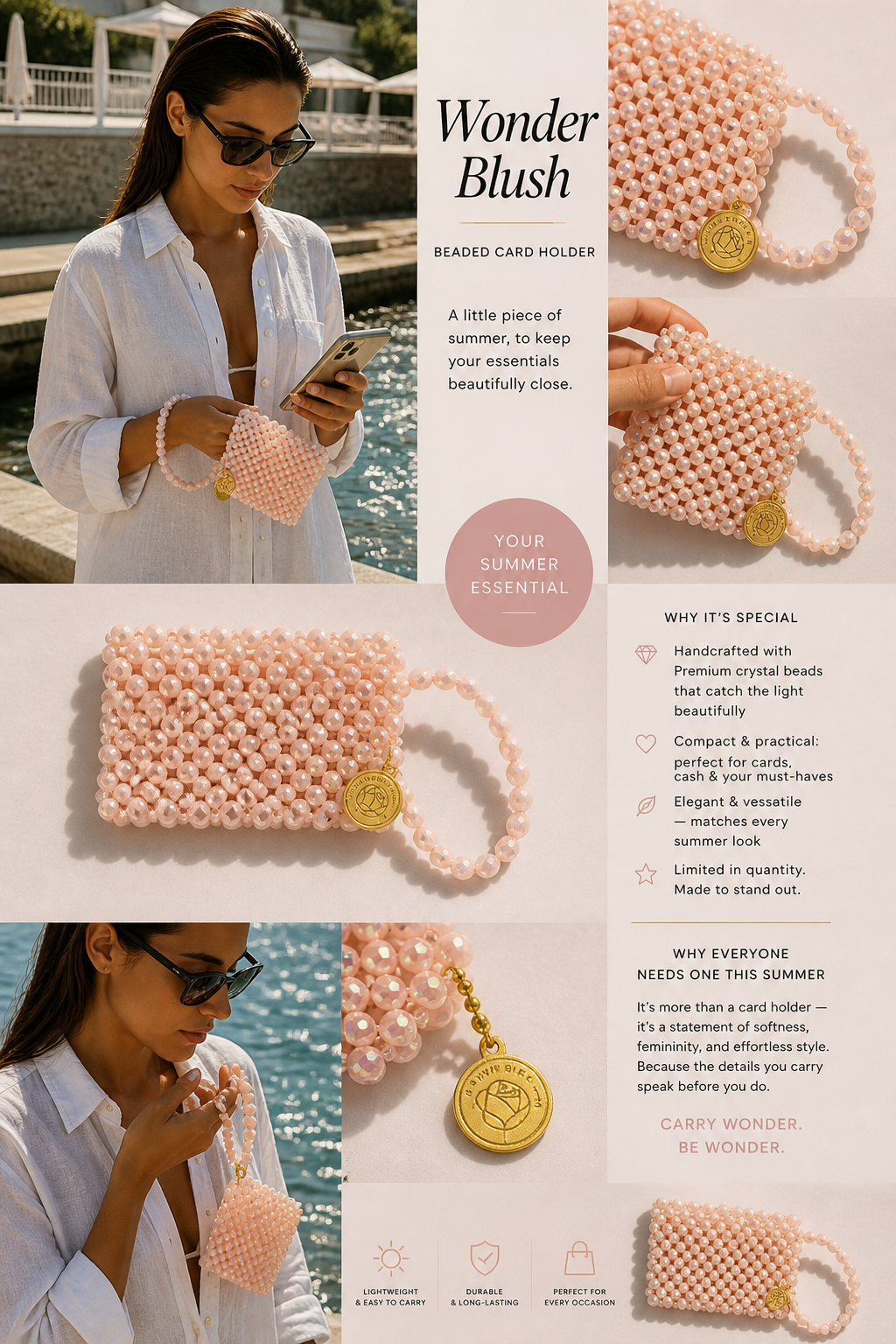 Pink Beaded Card Holder