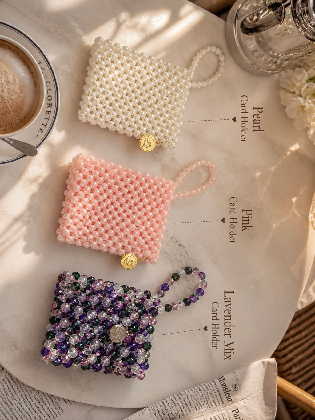 Pink Beaded Card Holder