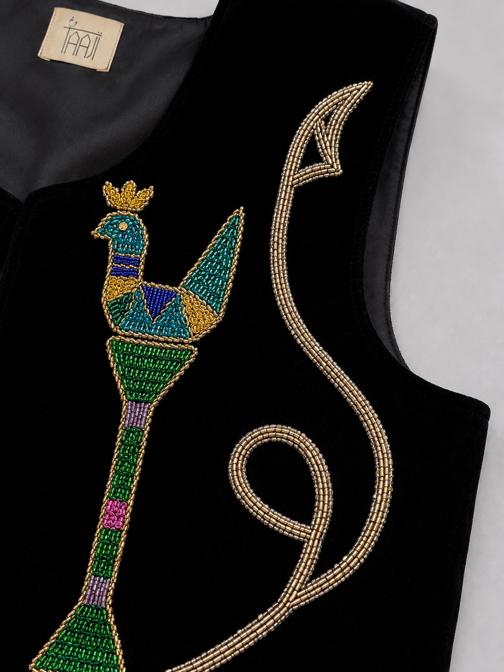 Multi-Colour Black Hand Beaded Velvet Vest