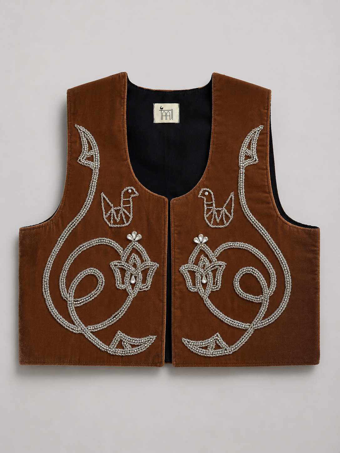 Brown Hand Beaded Velvet Vest